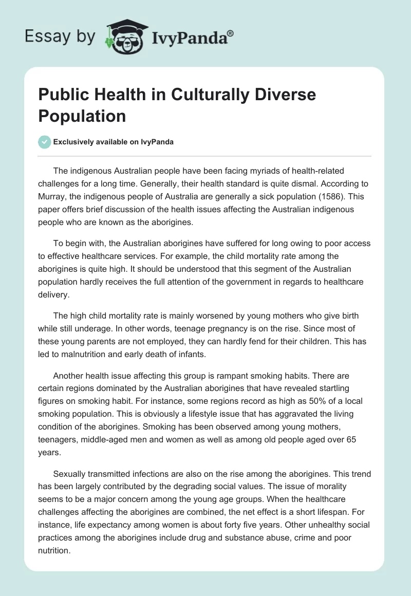Public Health in Culturally Diverse Population. Page 1