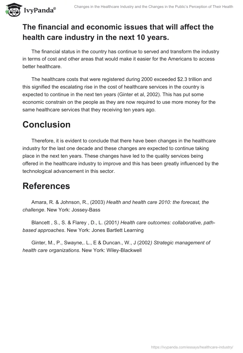 Changes in the Healthcare Industry and the Changes in the Public’s Perception of Their Health. Page 4