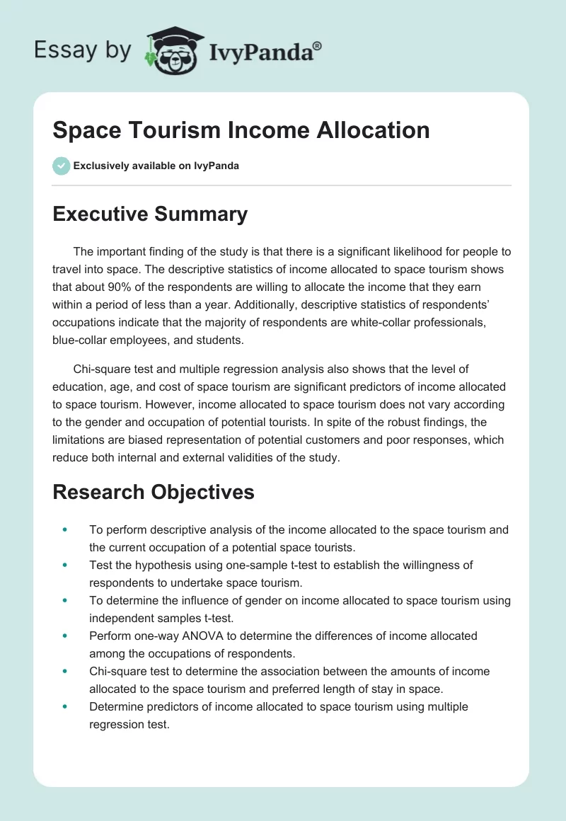 Space Tourism Income Allocation. Page 1