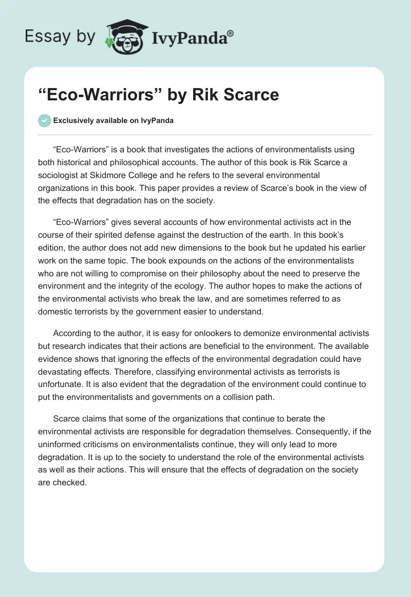 “Eco-Warriors” by Rik Scarce. Page 1