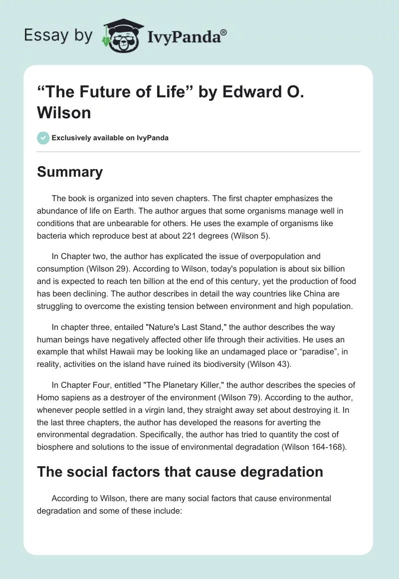 “The Future of Life” by Edward O. Wilson. Page 1