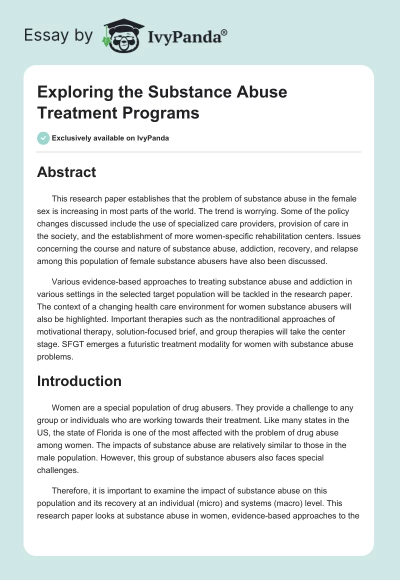 Exploring the Substance Abuse Treatment Programs. Page 1