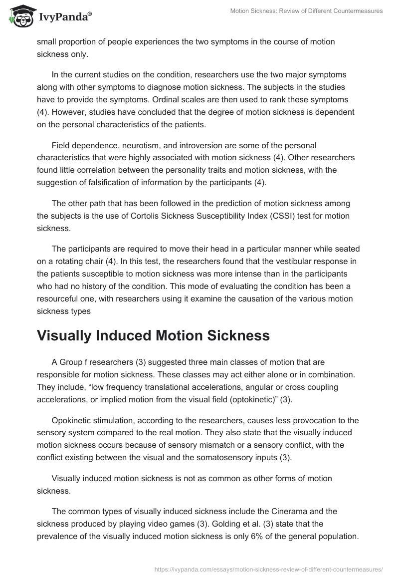 Motion Sickness: Review of Different Countermeasures. Page 5