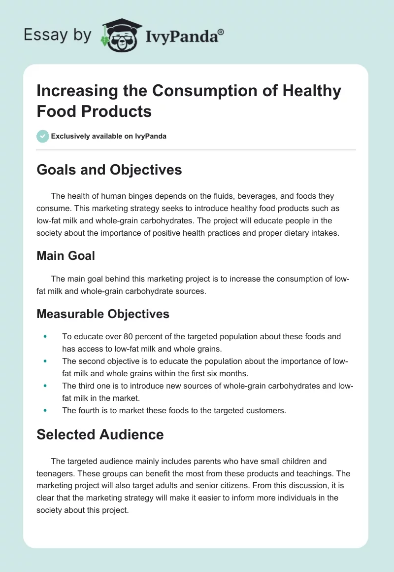Increasing the Consumption of Healthy Food Products. Page 1