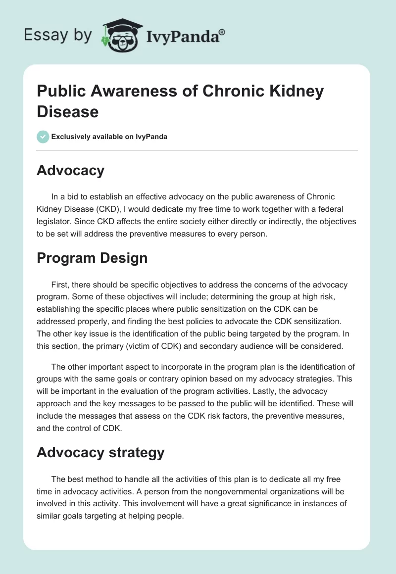 Public Awareness of Chronic Kidney Disease. Page 1