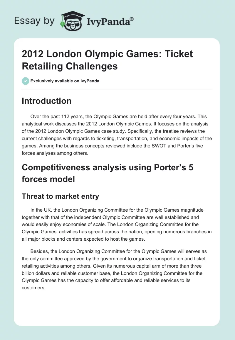 2012 London Olympic Games: Ticket Retailing Challenges. Page 1