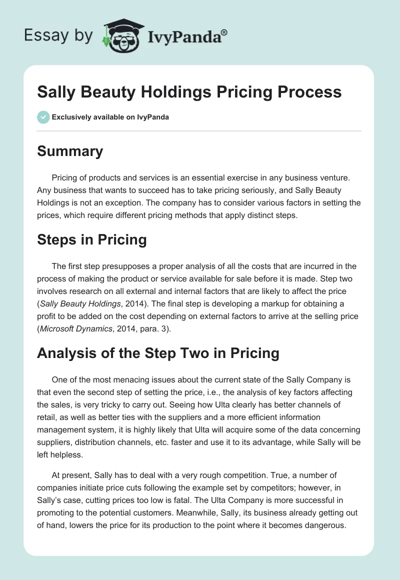 Sally Beauty Holdings Pricing Process. Page 1