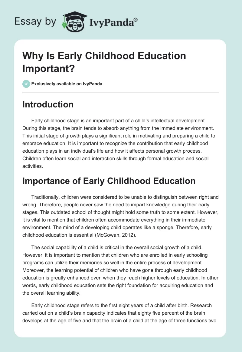 Why Is Early Childhood Education Important?. Page 1
