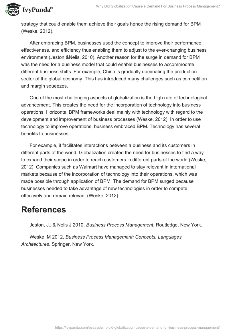 Why Did Globalization Cause a Demand For Business Process Management?. Page 2