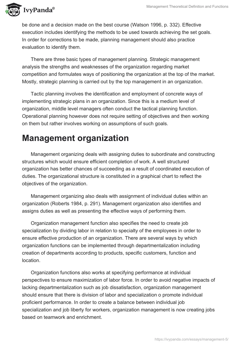 Management Theoretical Definition and Functions. Page 2