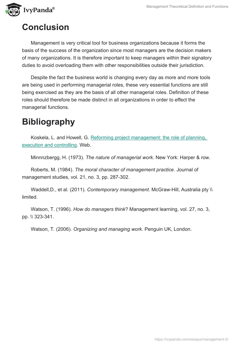 Management Theoretical Definition and Functions. Page 4