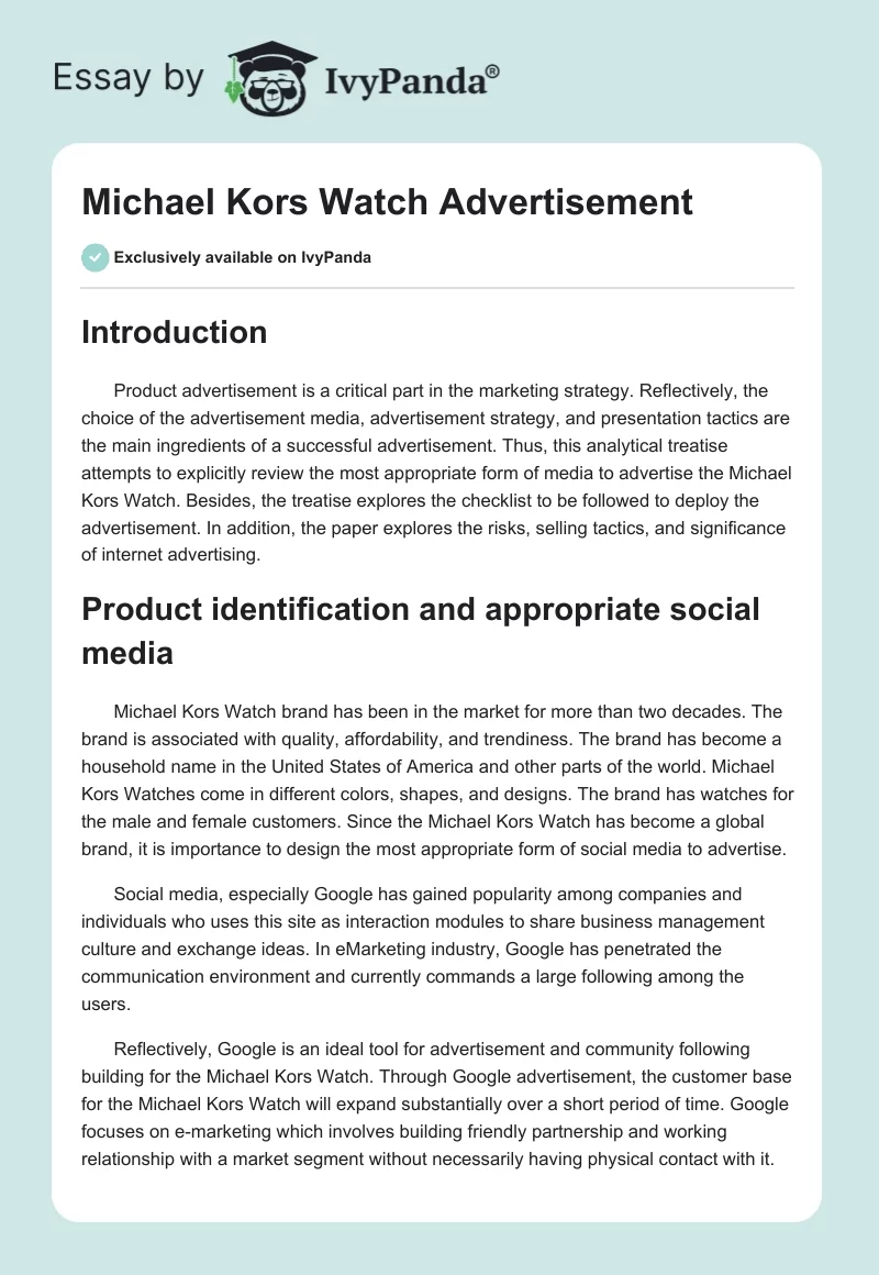 Michael Kors Watch Advertisement. Page 1