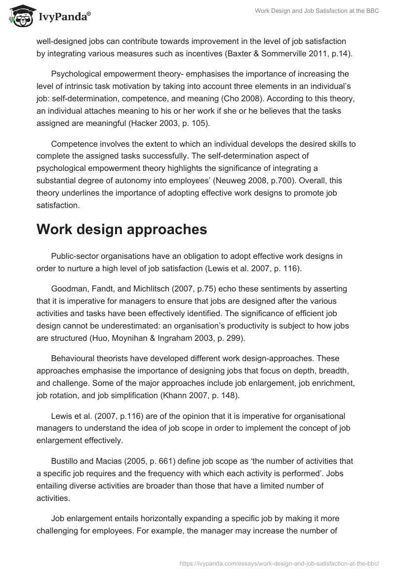 Work Design and Job Satisfaction at the BBC. Page 4