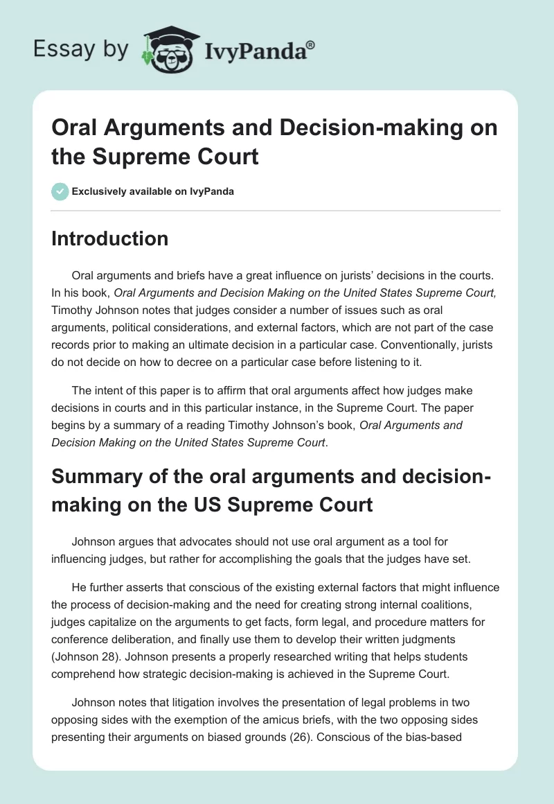 Oral Arguments and Decision-Making on the Supreme Court. Page 1