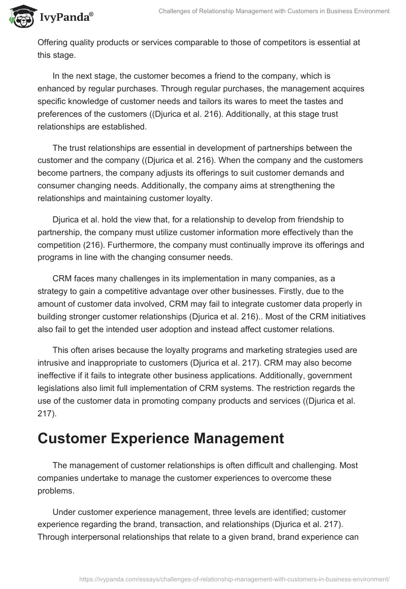 Challenges of Relationship Management With Customers in Business Environment. Page 2