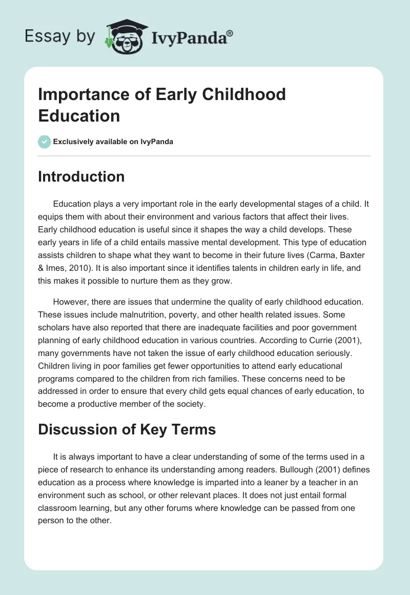 Importance of Early Childhood Education. Page 1