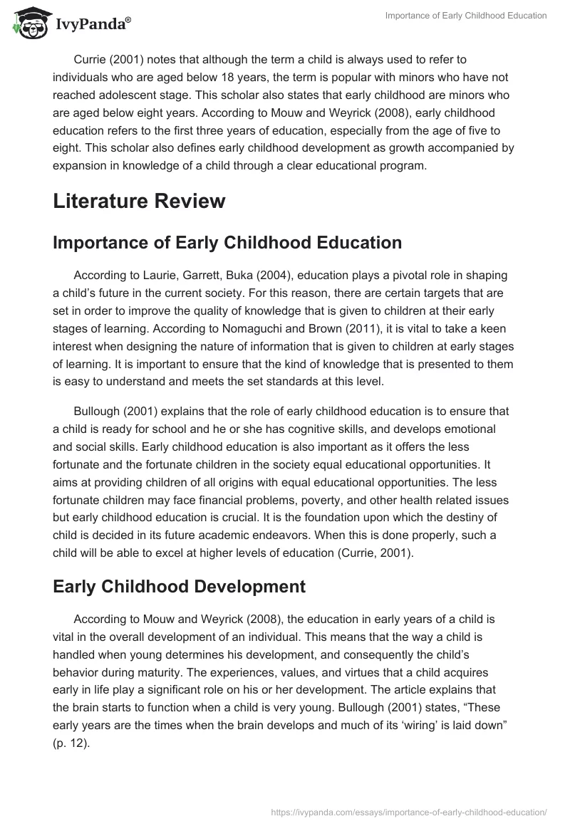 Importance of Early Childhood Education. Page 2