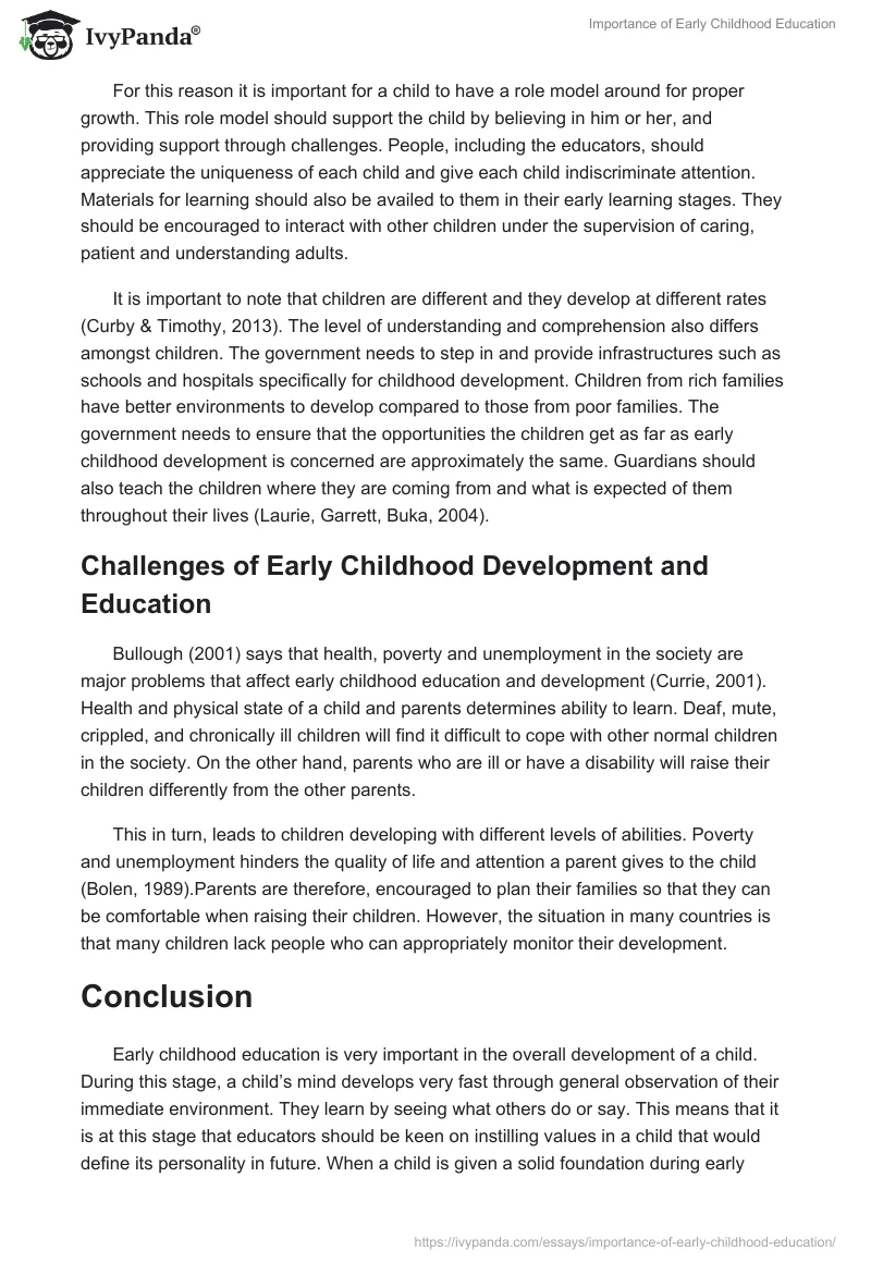 Importance of Early Childhood Education. Page 5