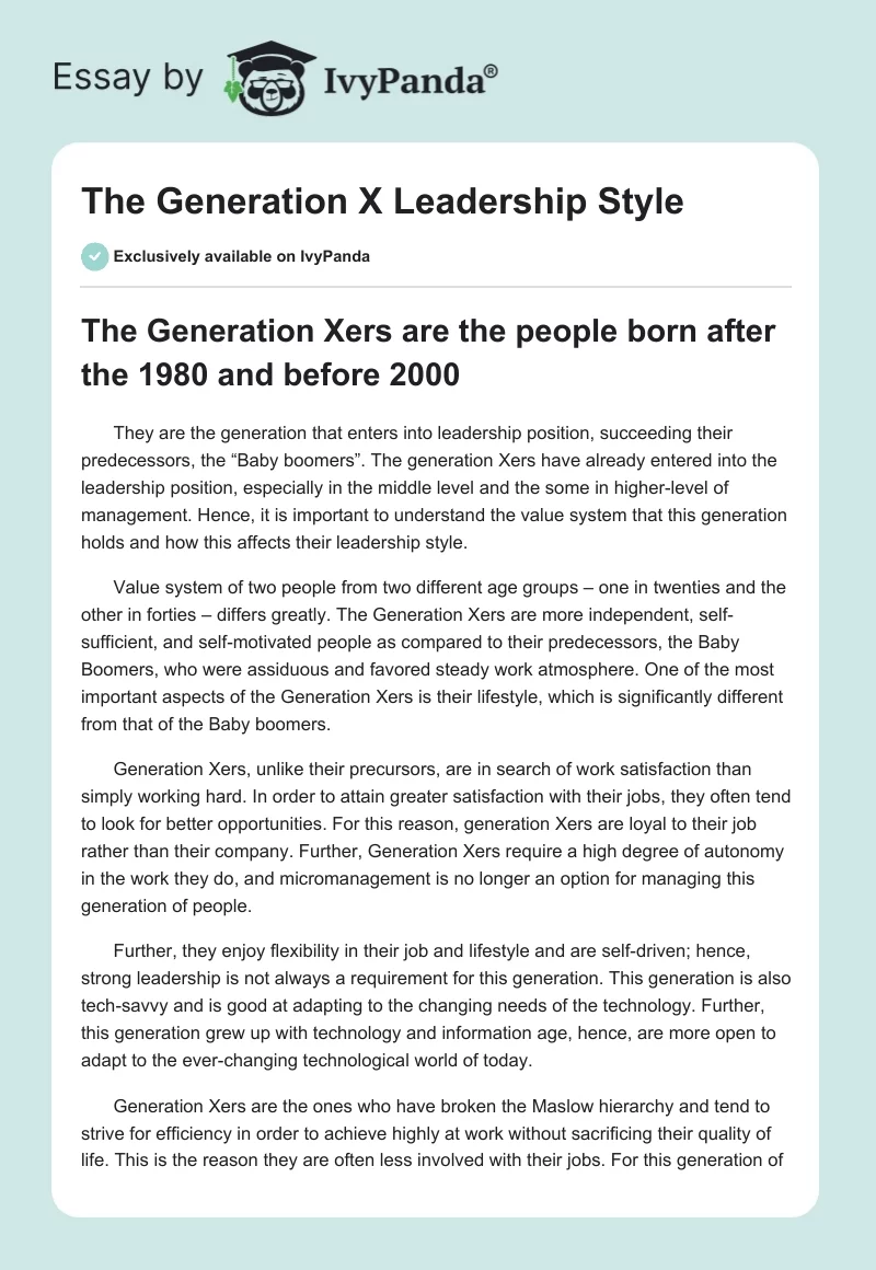 The Generation X Leadership Style. Page 1