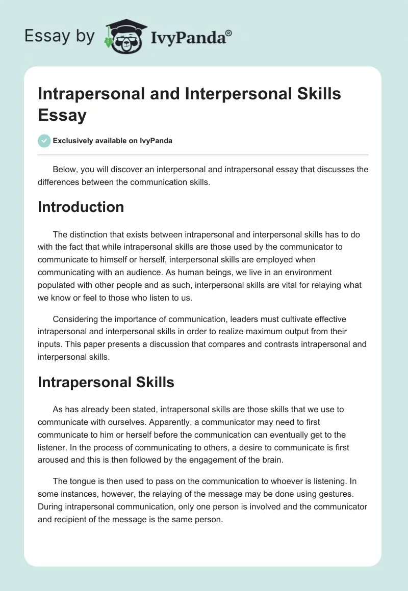 Intrapersonal and Interpersonal Skills Essay. Page 1