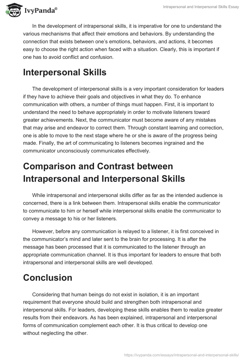 Intrapersonal and Interpersonal Skills Essay. Page 2