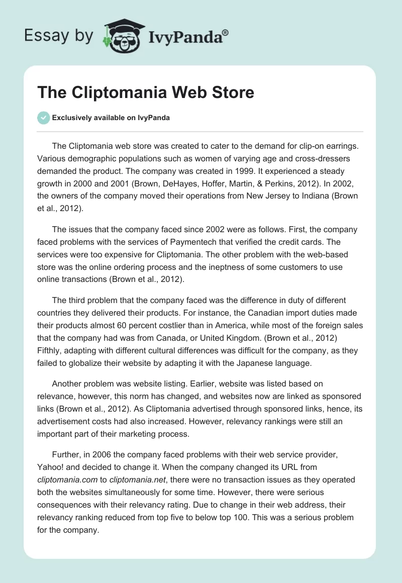 The Cliptomania Web Store. Page 1