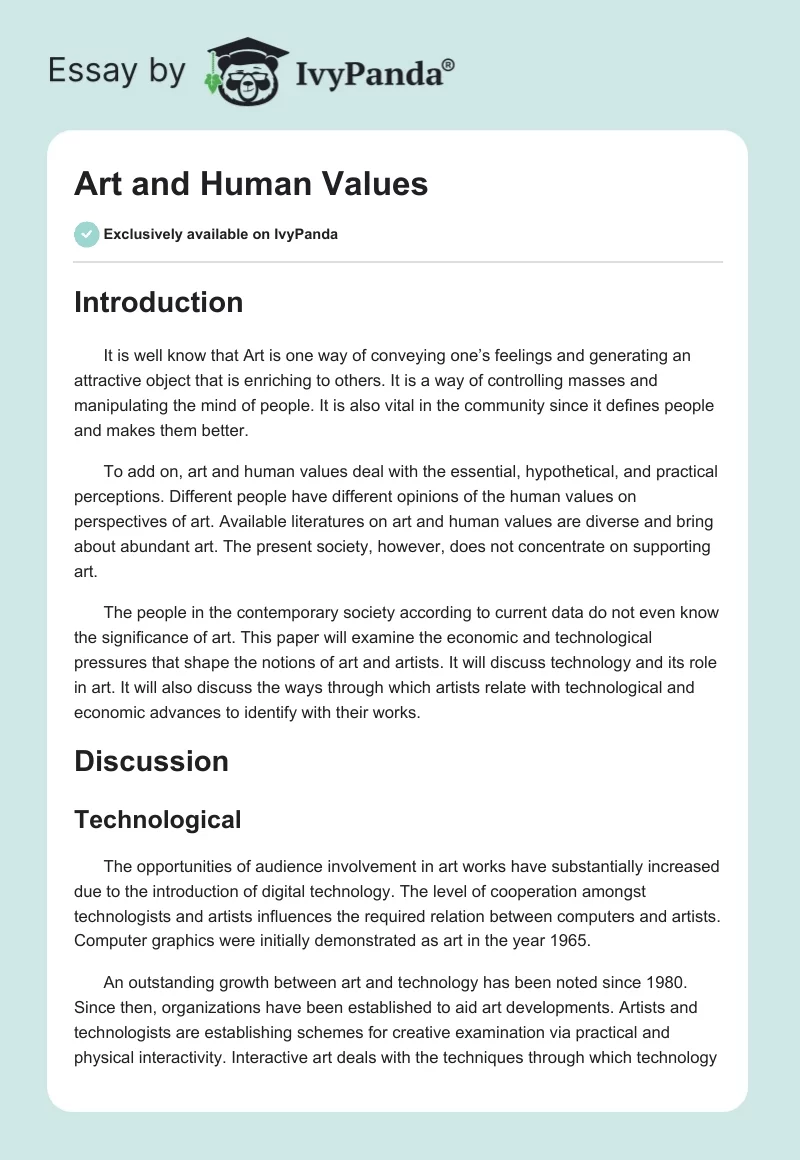 Art and Human Values. Page 1
