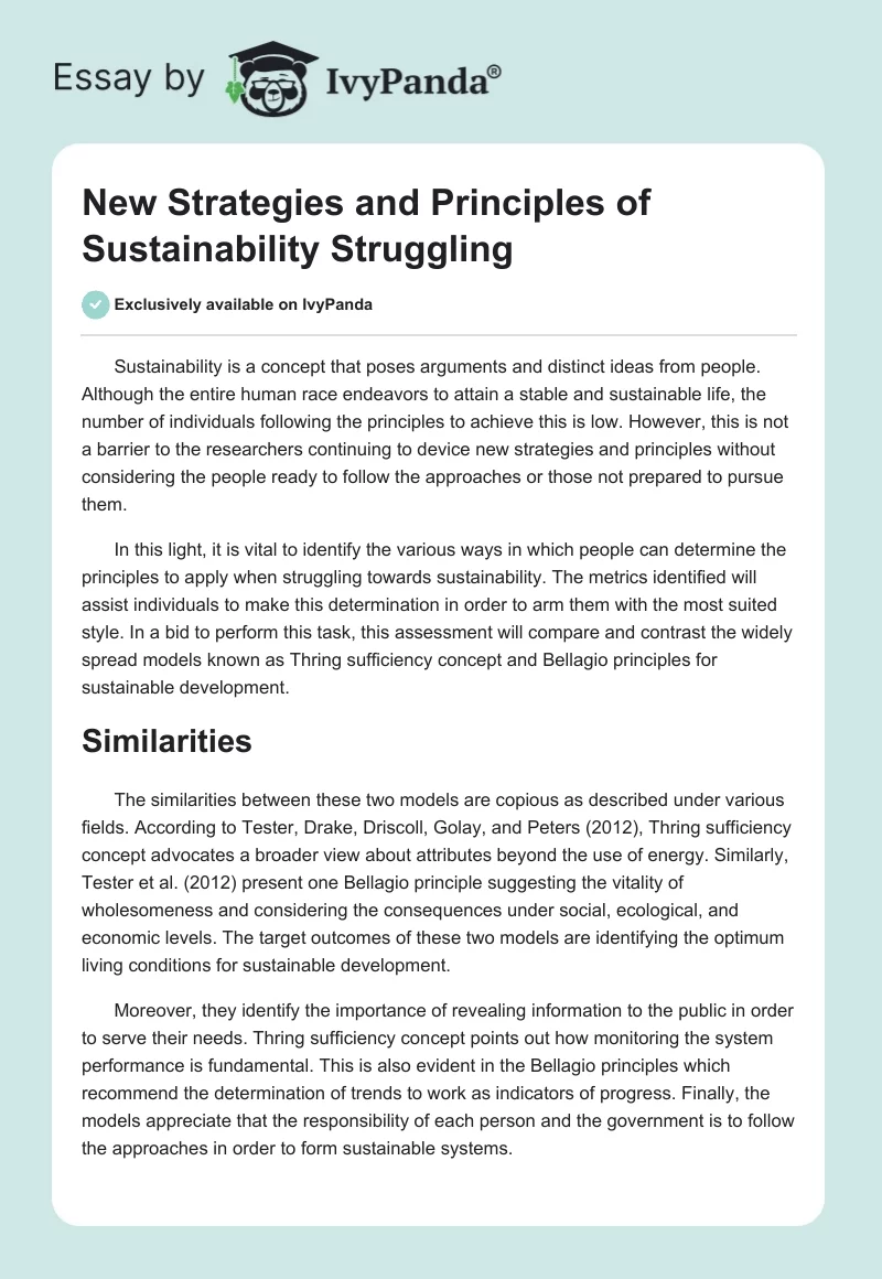 New Strategies and Principles of Sustainability Struggling. Page 1