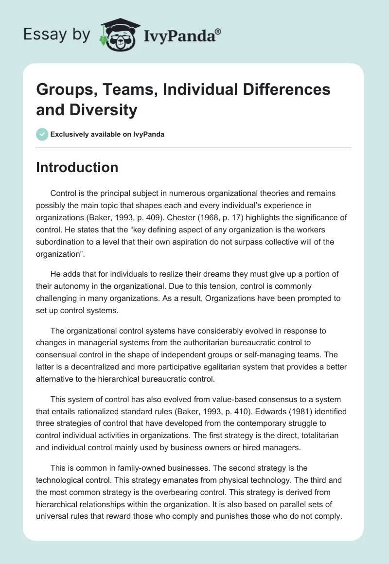 Groups, Teams, Individual Differences and Diversity. Page 1