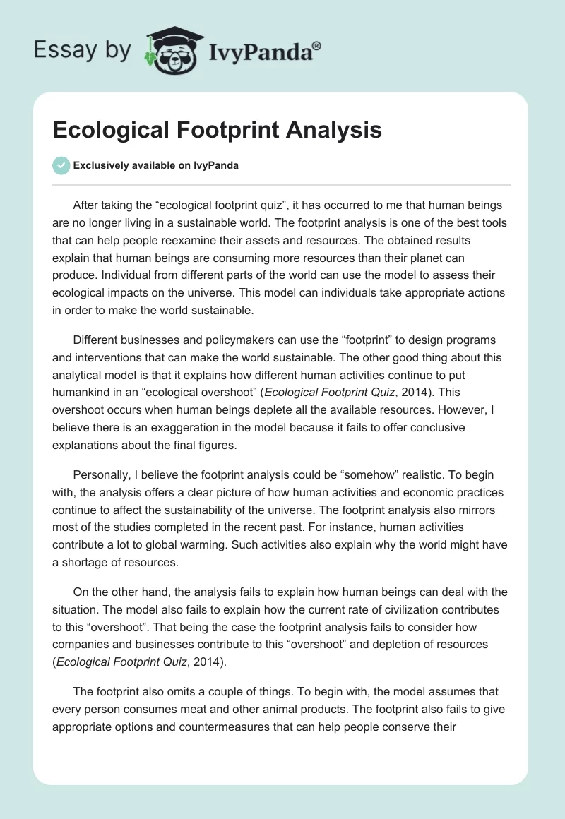 Ecological Footprint Analysis. Page 1