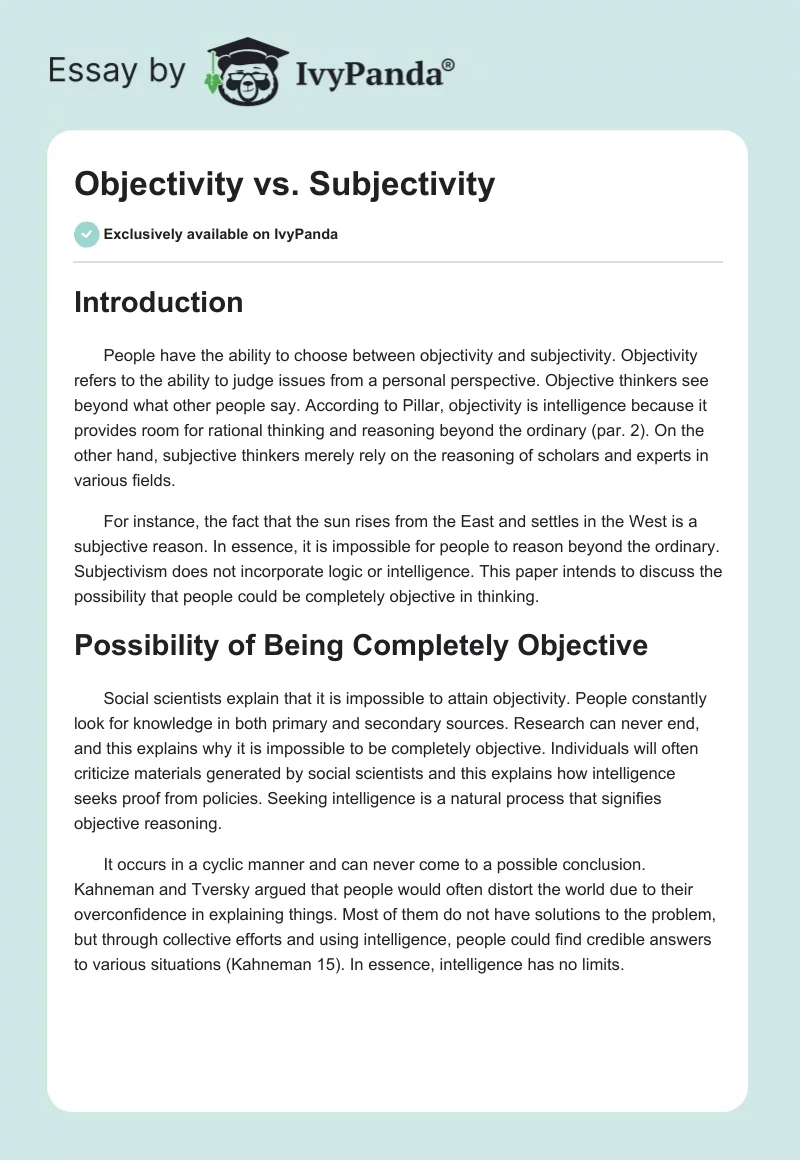 Objectivity vs. Subjectivity. Page 1
