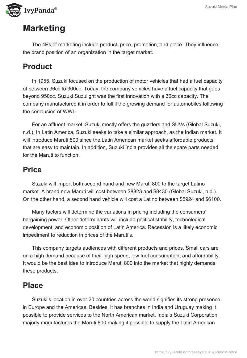 Suzuki Media Plan. Page 2