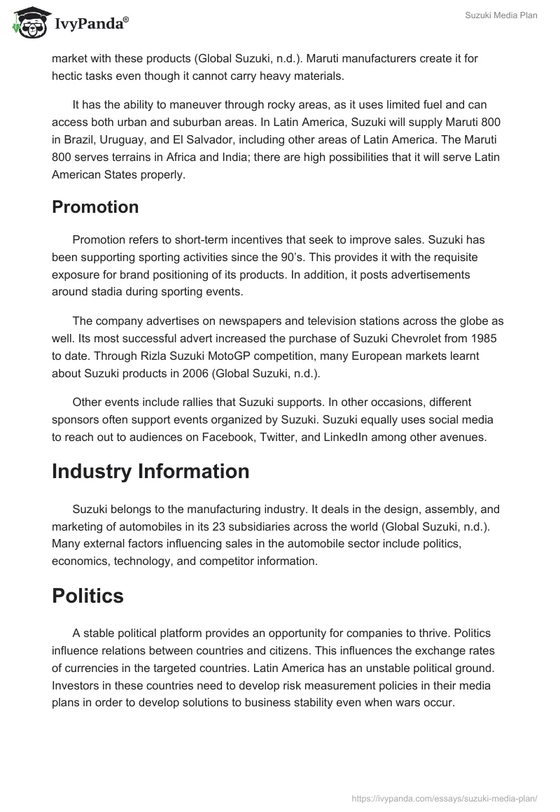 Suzuki Media Plan. Page 3