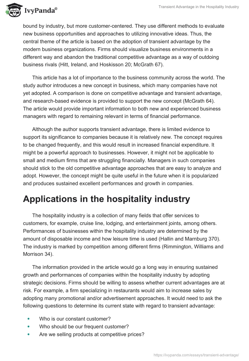 Transient Advantage in the Hospitality Industry. Page 2