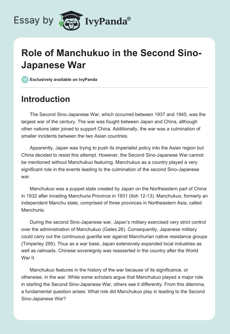 Role of Manchukuo in the Second Sino-Japanese War. Page 1