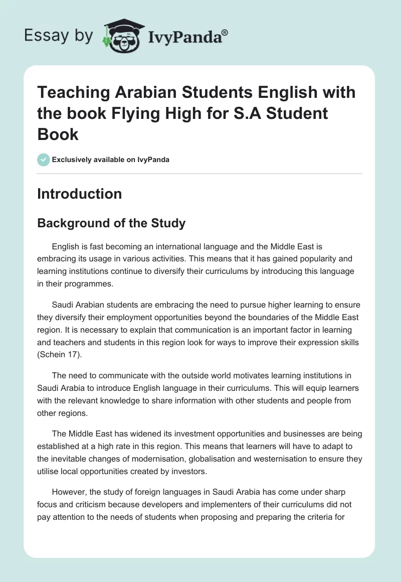 Teaching Arabian Students English with the book "Flying High for S.A Student Book". Page 1