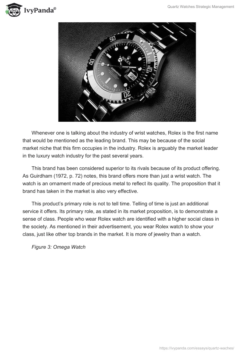 Quartz Watches Strategic Management. Page 4