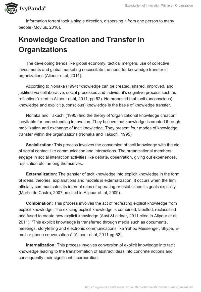 Exploitation of Innovation Within an Organization. Page 2
