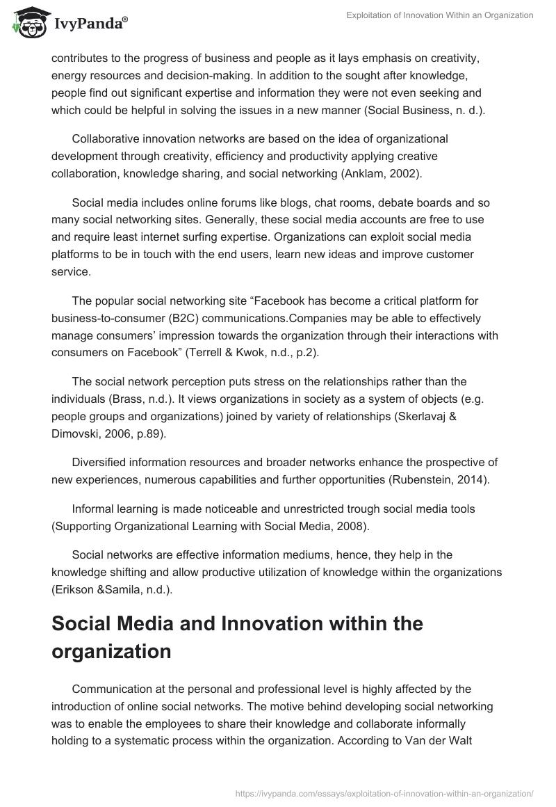 Exploitation of Innovation Within an Organization. Page 5