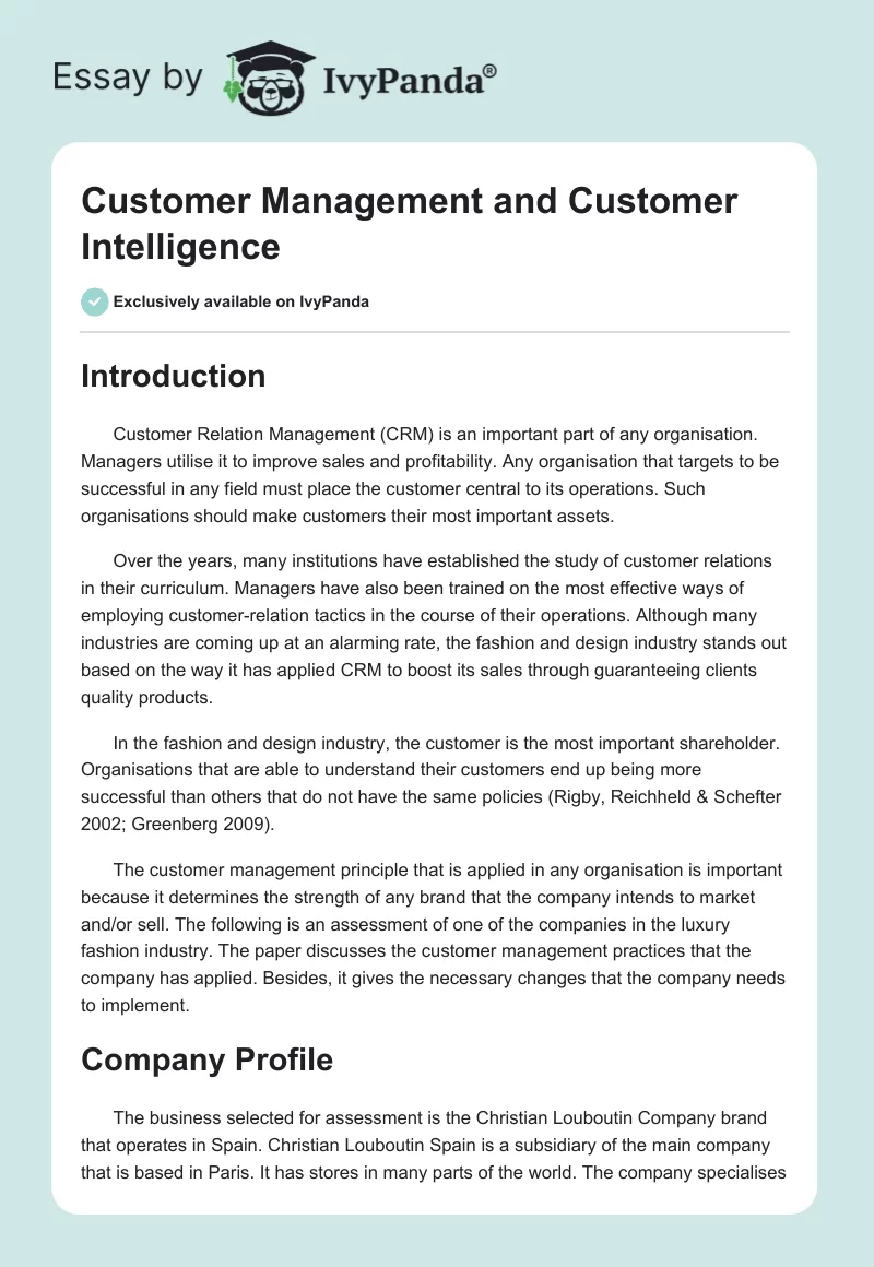 Customer Management and Customer Intelligence. Page 1