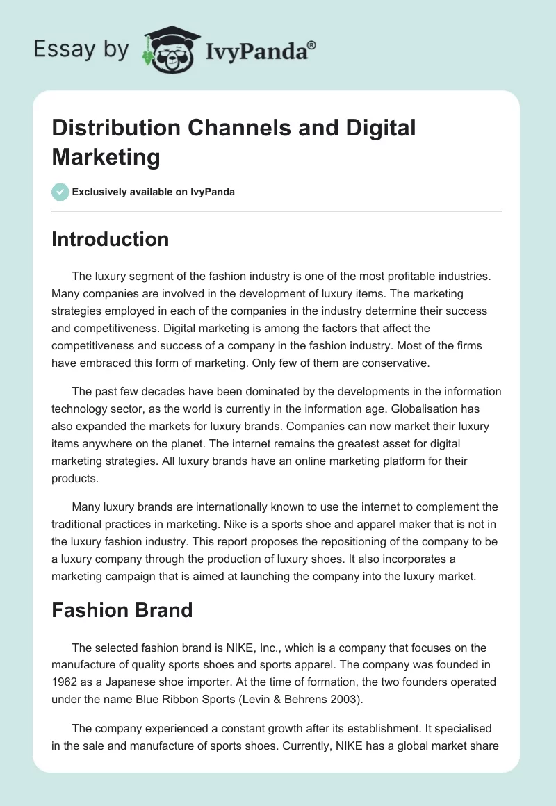 Distribution Channels and Digital Marketing. Page 1