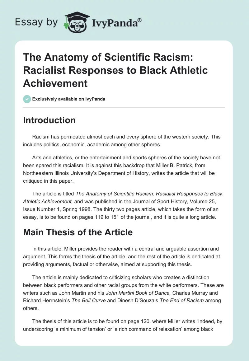 The Anatomy of Scientific Racism: Racialist Responses to Black Athletic Achievement. Page 1