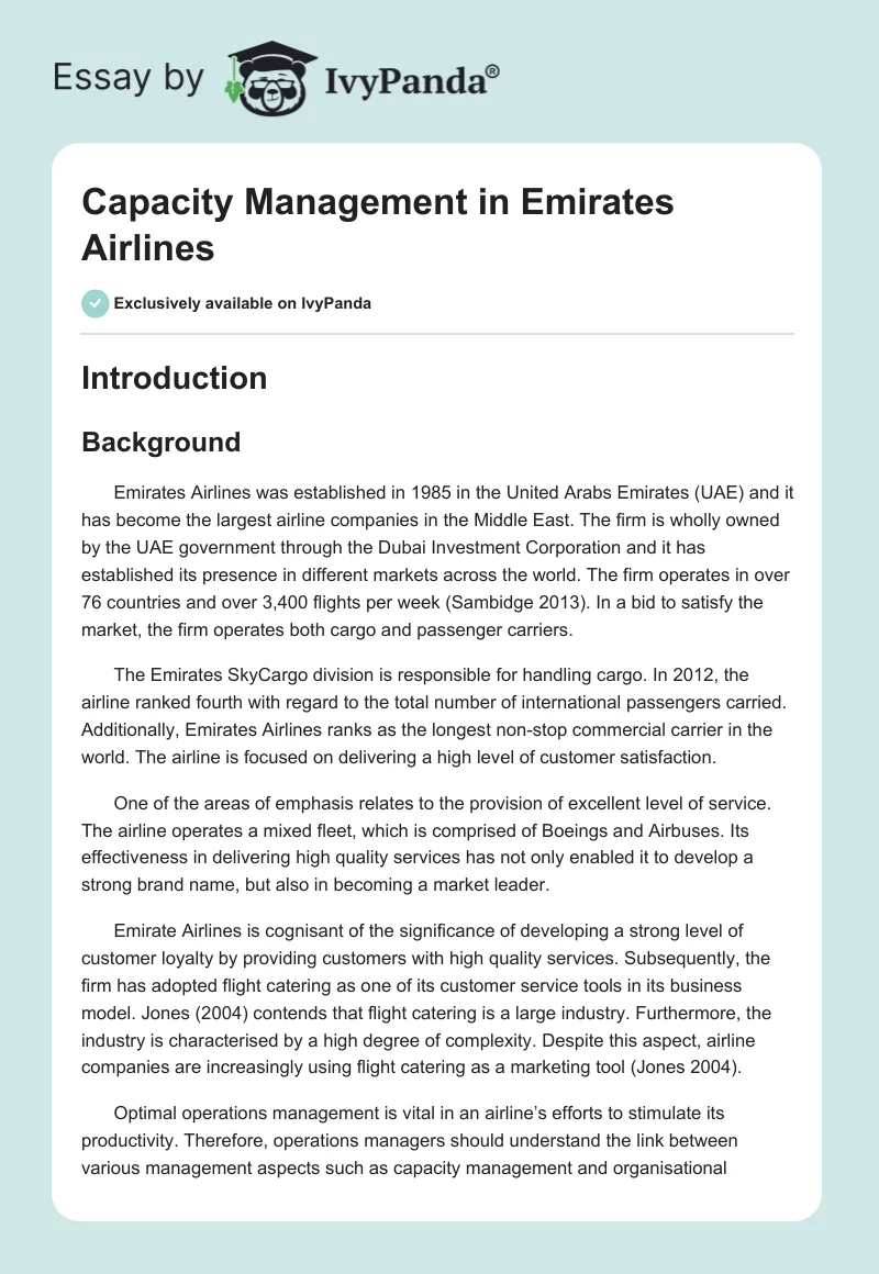 Capacity Management in Emirates Airlines. Page 1