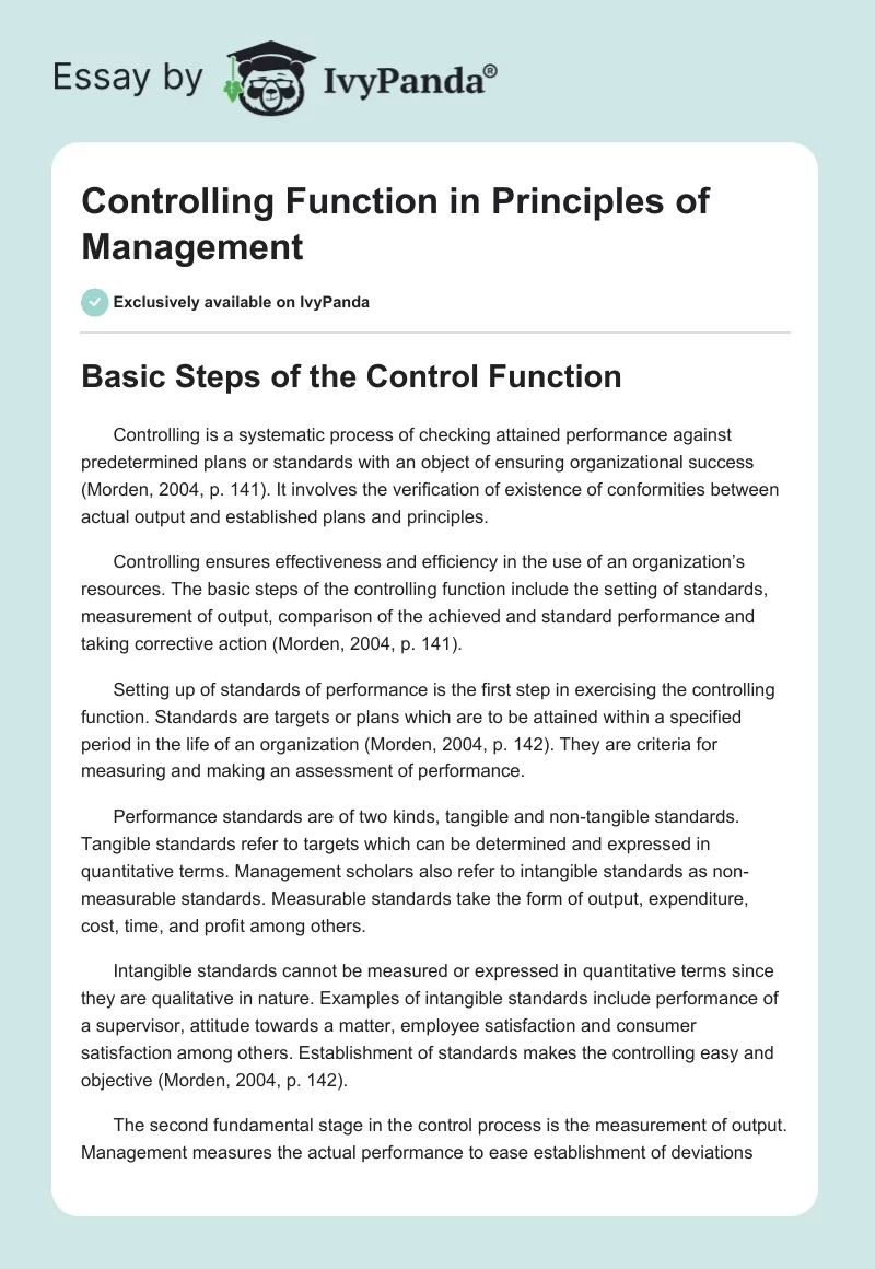 Controlling Function in Principles of Management. Page 1