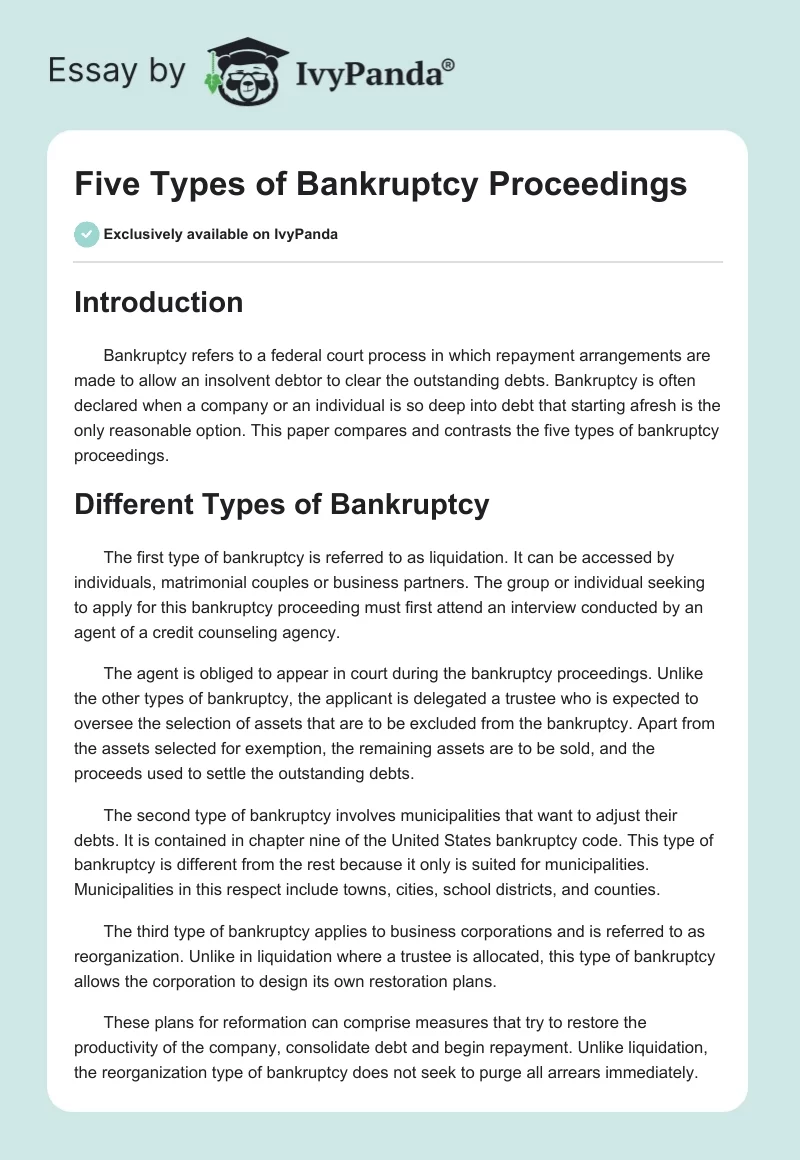 Five Types of Bankruptcy Proceedings. Page 1
