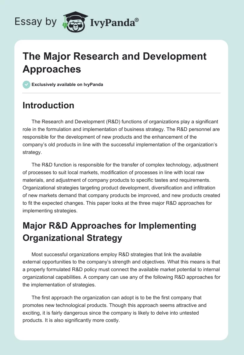 The Major Research and Development Approaches. Page 1