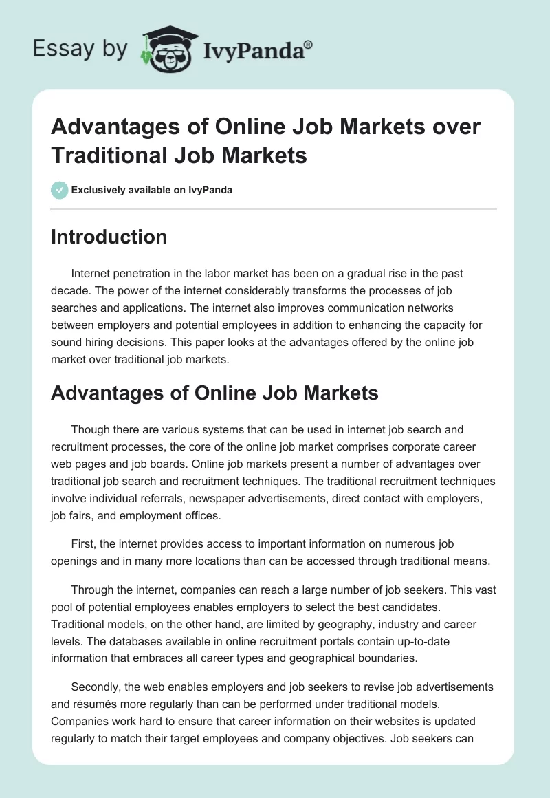 Advantages of Online Job Markets over Traditional Job Markets. Page 1