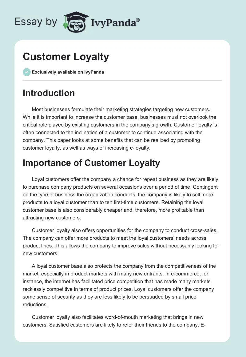 Customer Loyalty. Page 1