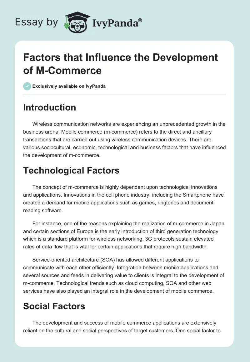 Factors that Influence the Development of M-Commerce. Page 1