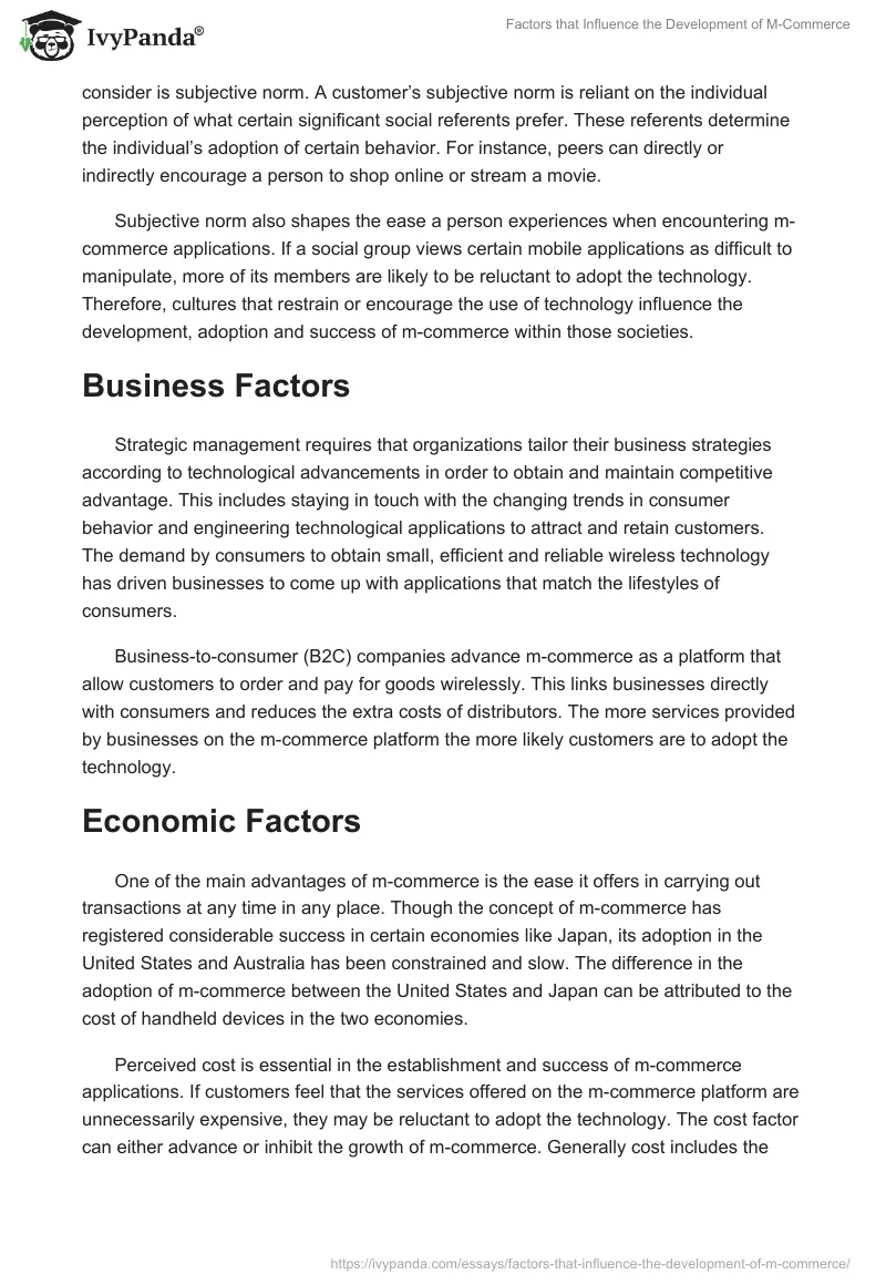 Factors that Influence the Development of M-Commerce. Page 2